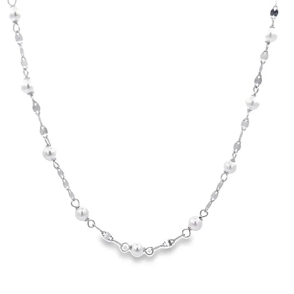 18k White Gold Fancy Link Freshwater Pearl Necklace Arezzo Jewelers Elmwood Park, IL
