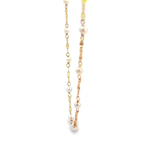 Elegant 18k Yellow Gold Fancy Link Freshwater Pearl Necklace Image 2 Arezzo Jewelers Elmwood Park, IL