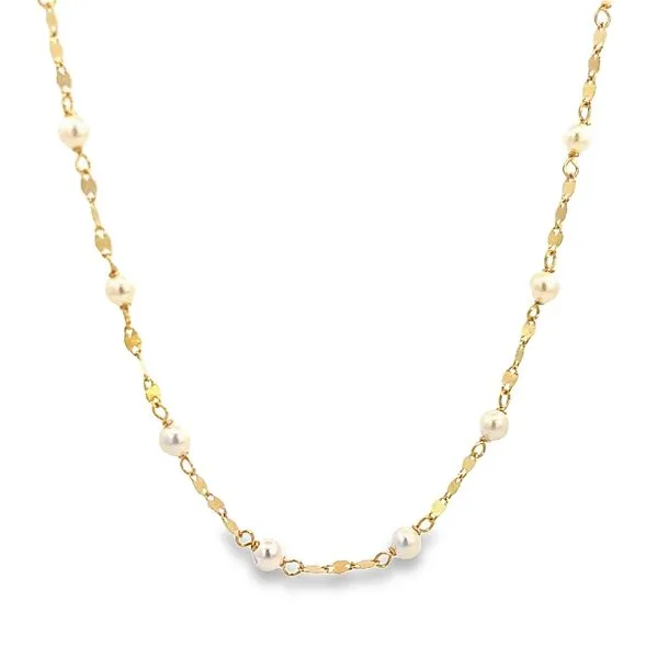 Elegant 18k Yellow Gold Fancy Link Freshwater Pearl Necklace Image 3 Arezzo Jewelers Elmwood Park, IL