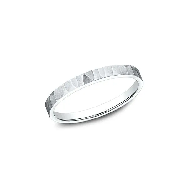 White Gold Hammer Finish Wedding Band, 2mm
