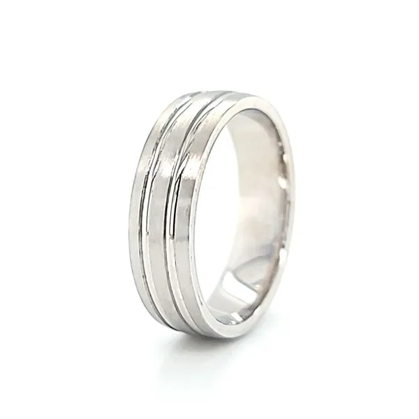 14k White Gold Brushed and Polished 6mm Wedding Band Image 2 Arezzo Jewelers Elmwood Park, IL