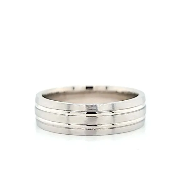 14k White Gold Brushed and Polished 6mm Wedding Band Arezzo Jewelers Elmwood Park, IL