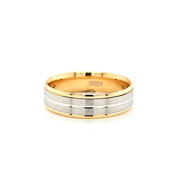14K Two Tone Gold 6mm Carved Wedding Band Arezzo Jewelers Elmwood Park, IL