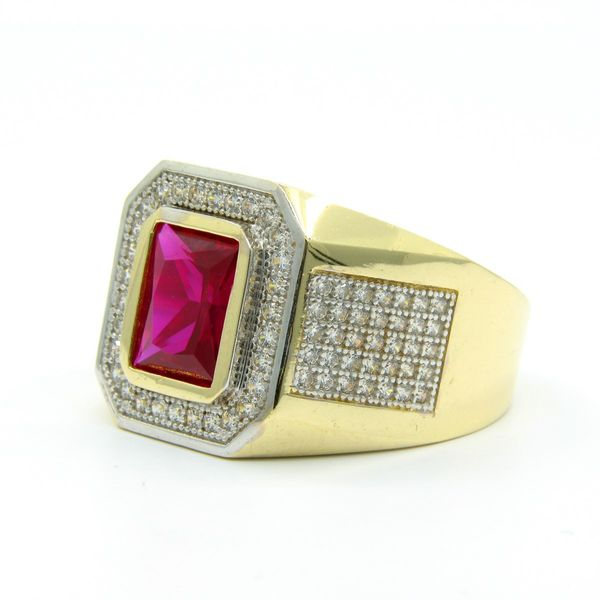 14k Gold Men's Red CZ Ring Image 2 Arezzo Jewelers Elmwood Park, IL