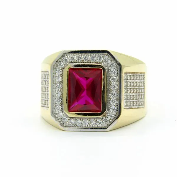 14k Gold Men's Red CZ Ring Image 3 Arezzo Jewelers Elmwood Park, IL