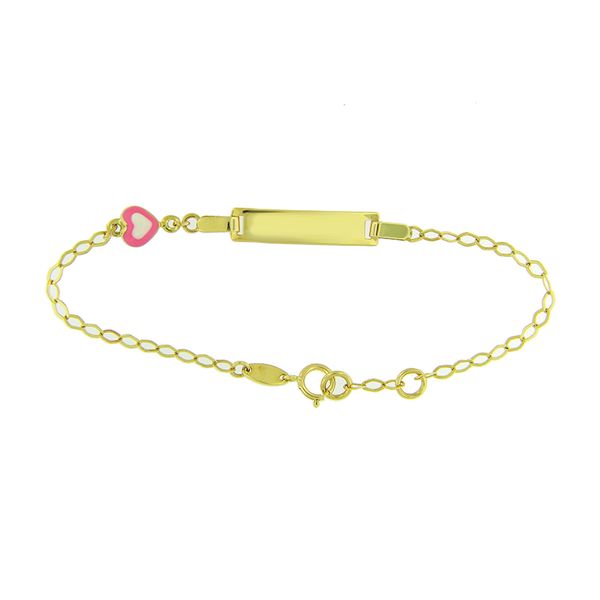14k Yellow Gold Baby ID Bracelet, Pink Heart Arezzo Jewelers Elmwood Park, IL