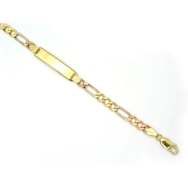 14k Tri Color Figaro ID Children's Bracelet, 6