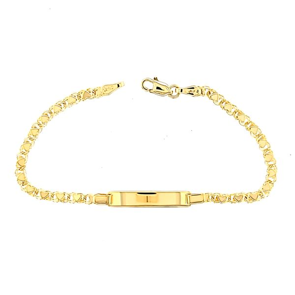 14k Yellow Gold Heart Mirror Link ID Children's Bracelet Arezzo Jewelers Elmwood Park, IL