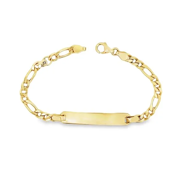 14K Yellow Gold Childrens Figaro Link ID Bracelet Arezzo Jewelers Elmwood Park, IL