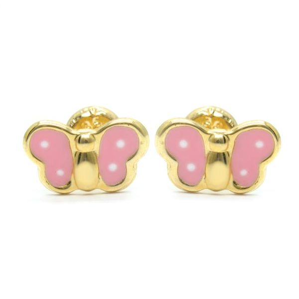 14k YG Baby Earrings Pink Butterfly Enamel Arezzo Jewelers Elmwood Park, IL