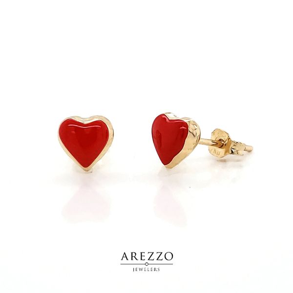 14k Yellow Gold Red Enamel Heart Earrings Arezzo Jewelers Elmwood Park, IL
