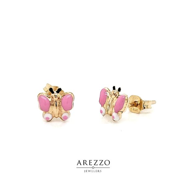 14k Yellow Gold Pink Enamel Butterfly Earrings Arezzo Jewelers Elmwood Park, IL