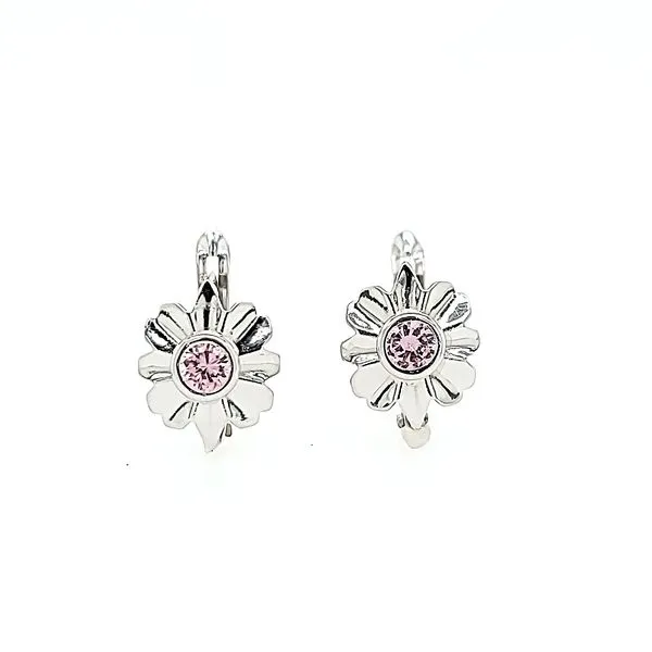 18k White Gold Daisy Leverback Children's Earrings Arezzo Jewelers Elmwood Park, IL