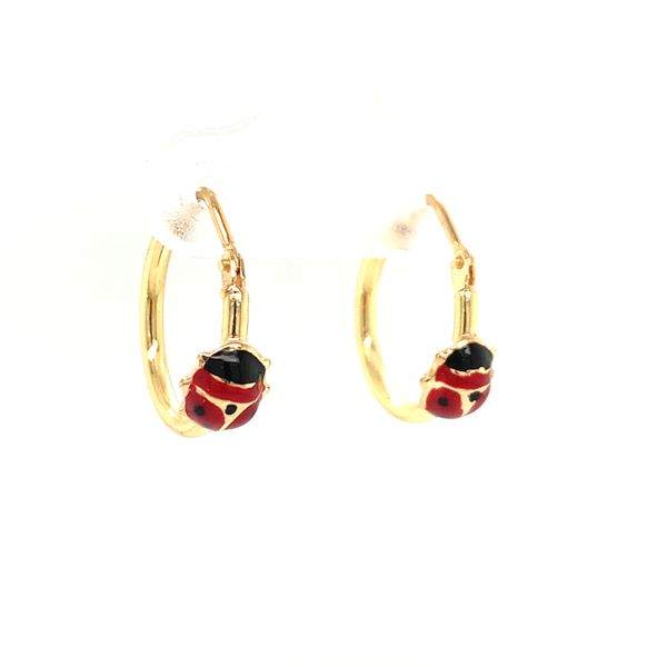 18k Yellow Gold Enamel Ladybug Children's Hoop Earrings Image 2 Arezzo Jewelers Elmwood Park, IL