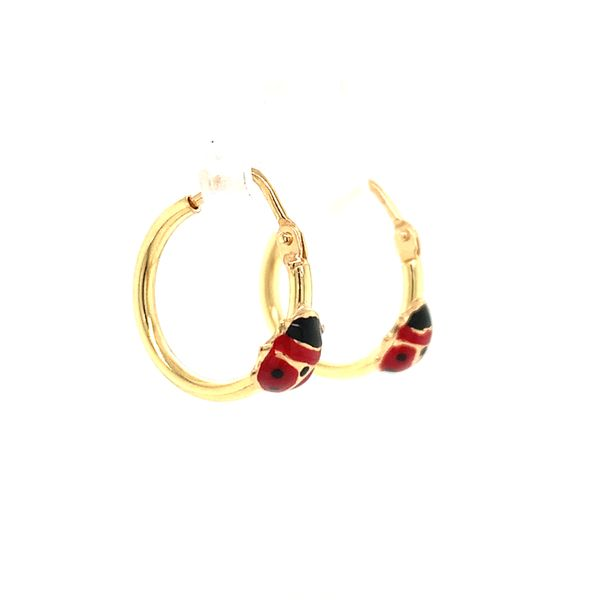 18k Yellow Gold Enamel Ladybug Children's Hoop Earrings Image 3 Arezzo Jewelers Elmwood Park, IL