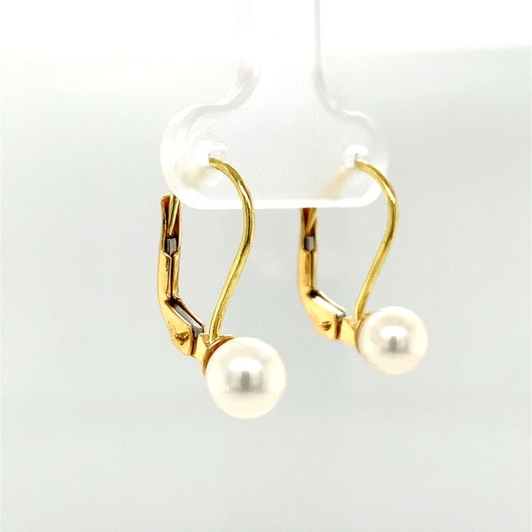 18k Yellow Gold Children's Pearl Leverback Earrings Image 2 Arezzo Jewelers Elmwood Park, IL