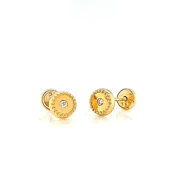 14kt Yellow Gold Beaded Circle CZ Earrings Arezzo Jewelers Elmwood Park, IL