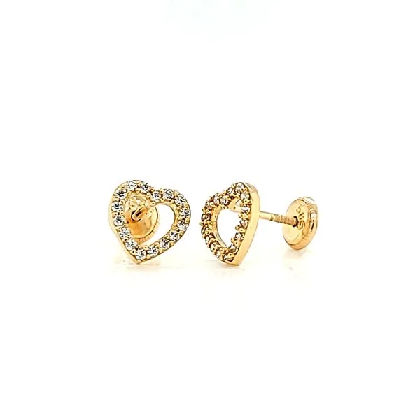 14kt Yellow Gold Open Heart CZ Stud Earrings Arezzo Jewelers Elmwood Park, IL