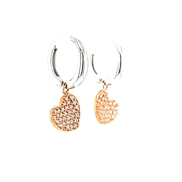 18k White and Rose Gold Heart Huggie CZ Children's Earrings Image 2 Arezzo Jewelers Elmwood Park, IL