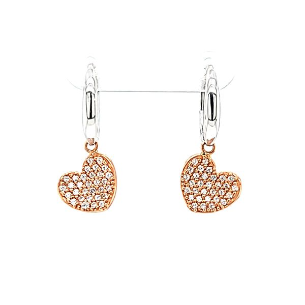 18k White and Rose Gold Heart Huggie CZ Children's Earrings Arezzo Jewelers Elmwood Park, IL