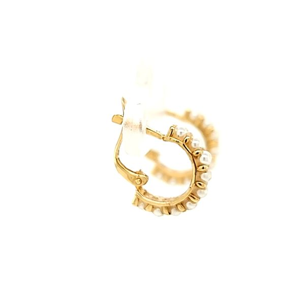 14kt Yellow Gold Small Pearl Hoop Earrings Image 2 Arezzo Jewelers Elmwood Park, IL