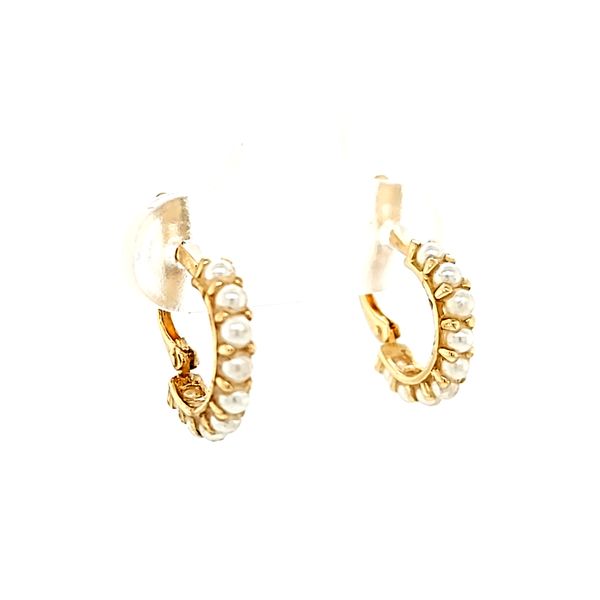 14kt Yellow Gold Small Pearl Hoop Earrings Image 3 Arezzo Jewelers Elmwood Park, IL
