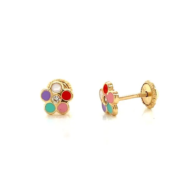 14k Yellow Gold Enamel Flower Earrings Image 2 Arezzo Jewelers Elmwood Park, IL