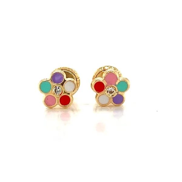 14k Yellow Gold Enamel Flower Earrings Arezzo Jewelers Elmwood Park, IL