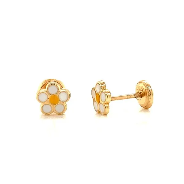 14k Yellow Gold Flower Earrings Image 2 Arezzo Jewelers Elmwood Park, IL