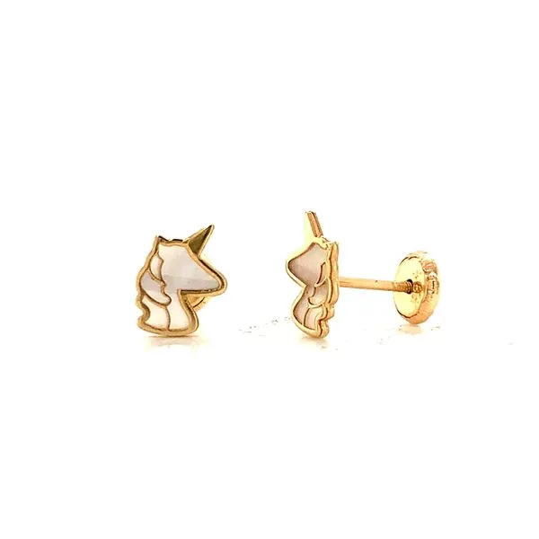 14k Yellow Gold Unicorn Earrings Image 2 Arezzo Jewelers Elmwood Park, IL