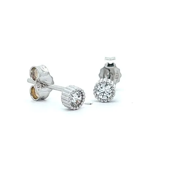 14k White Gold 3.9mm CZ Stud Earrings Image 3 Arezzo Jewelers Elmwood Park, IL