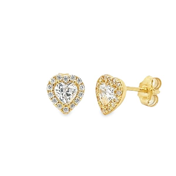 14k Yellow Gold CZ Halo Heart Stud Earrings Image 2 Arezzo Jewelers Elmwood Park, IL