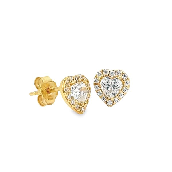 14k Yellow Gold CZ Halo Heart Stud Earrings Arezzo Jewelers Elmwood Park, IL