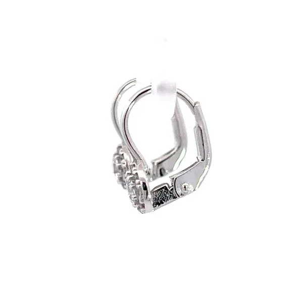 14K White Gold CZ Halo Lever Back Earrings Image 3 Arezzo Jewelers Elmwood Park, IL