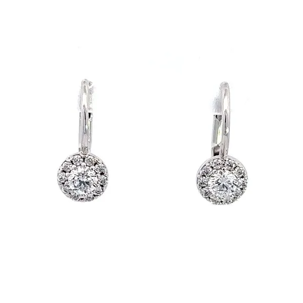 14K White Gold CZ Halo Lever Back Earrings Arezzo Jewelers Elmwood Park, IL