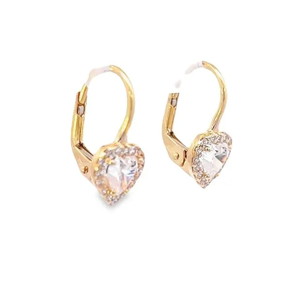 14K Yellow Gold CZ Heart Halo Lever Back Earrings Image 3 Arezzo Jewelers Elmwood Park, IL