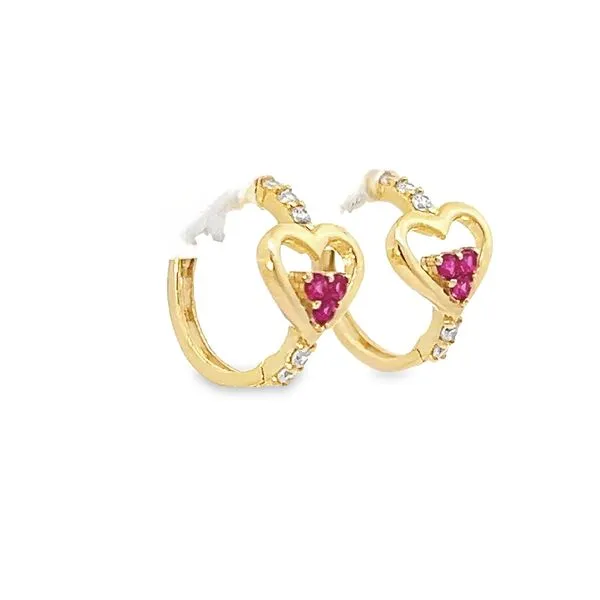 14k Yellow Gold Children's CZ Heart Huggie Earrings Image 2 Arezzo Jewelers Elmwood Park, IL