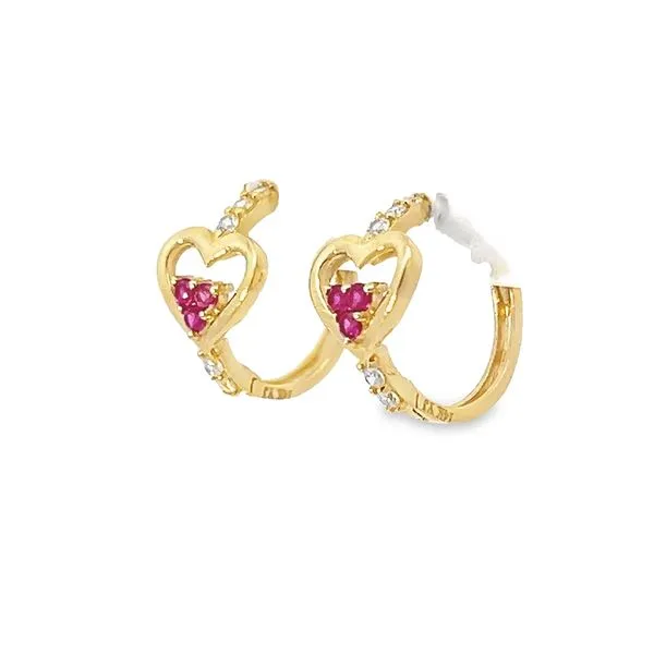 14k Yellow Gold Children's CZ Heart Huggie Earrings Image 3 Arezzo Jewelers Elmwood Park, IL