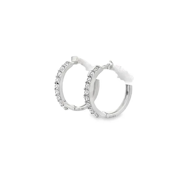 14K White Gold CZ Huggie Children's Earrings Image 3 Arezzo Jewelers Elmwood Park, IL