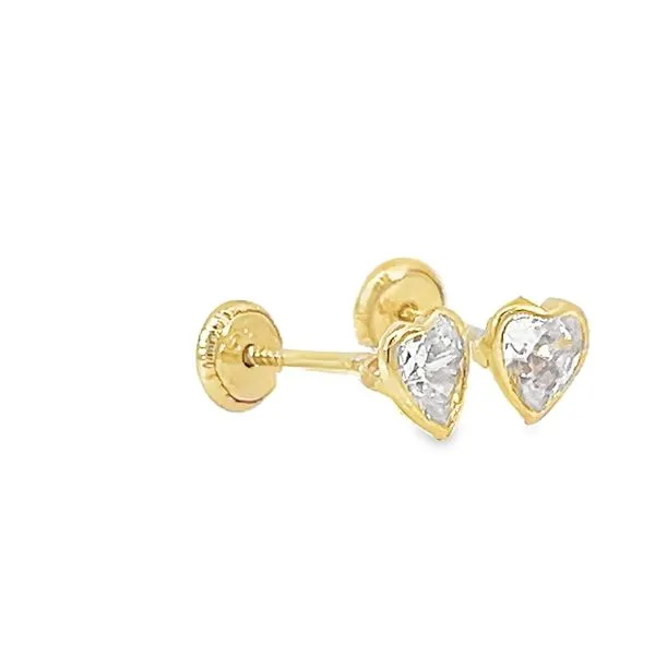 14K Yellow Gold Bezel CZ Heart Children's Earrings Image 2 Arezzo Jewelers Elmwood Park, IL