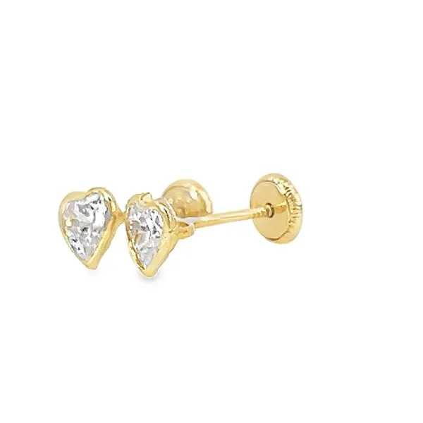14K Yellow Gold Bezel CZ Heart Children's Earrings Image 3 Arezzo Jewelers Elmwood Park, IL