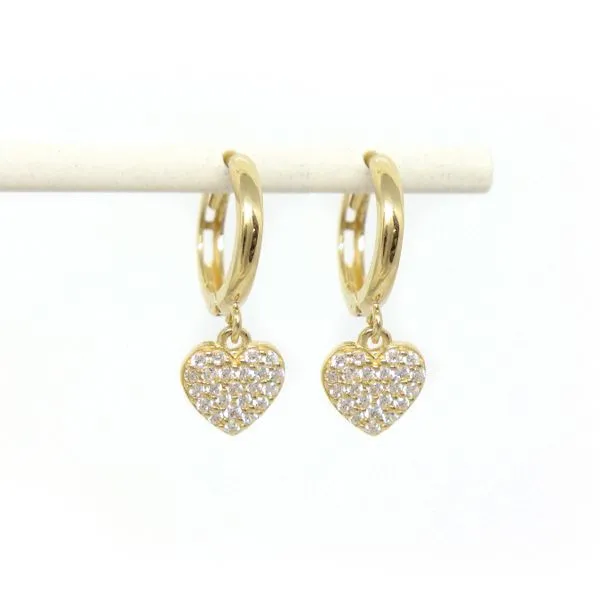 14K Yellow Gold Children's Dangle Heart Huggie Earrings Arezzo Jewelers Elmwood Park, IL
