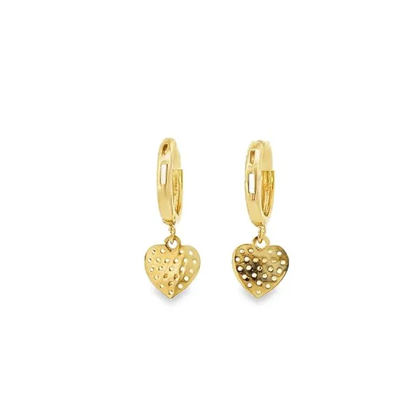 14K Yellow Gold Children's Dangle Heart Huggie Earrings Image 3 Arezzo Jewelers Elmwood Park, IL
