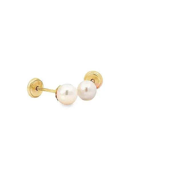 14k Yellow Gold 5mm Pearl Children's Earrings Image 2 Arezzo Jewelers Elmwood Park, IL