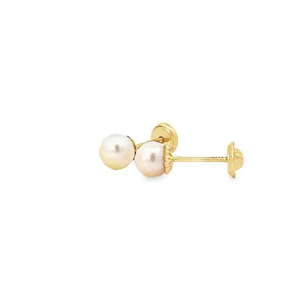 14k Yellow Gold 5mm Pearl Children's Earrings Image 3 Arezzo Jewelers Elmwood Park, IL