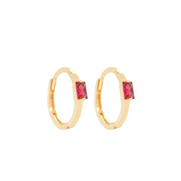 14K Yellow Gold Huggie with Red Baguette Children's Earrings Arezzo Jewelers Elmwood Park, IL