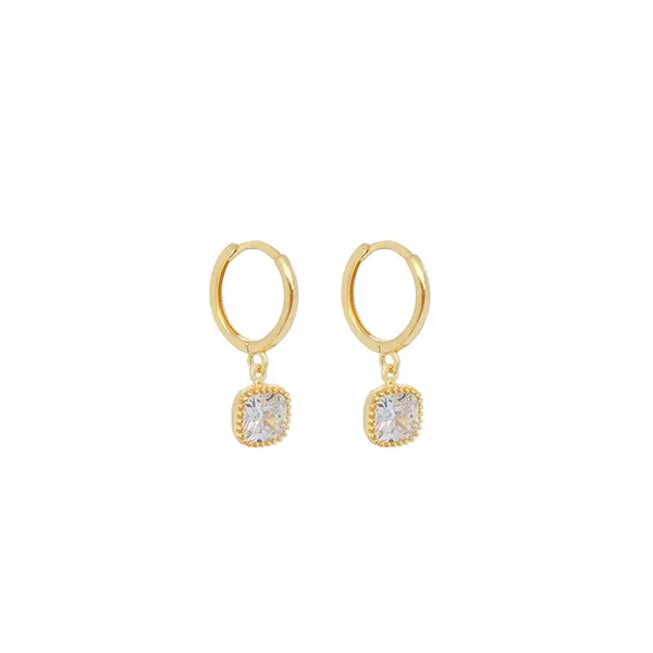 14K Yellow Gold Children's Huggie Earrings With Dangling Square CZ Arezzo Jewelers Elmwood Park, IL