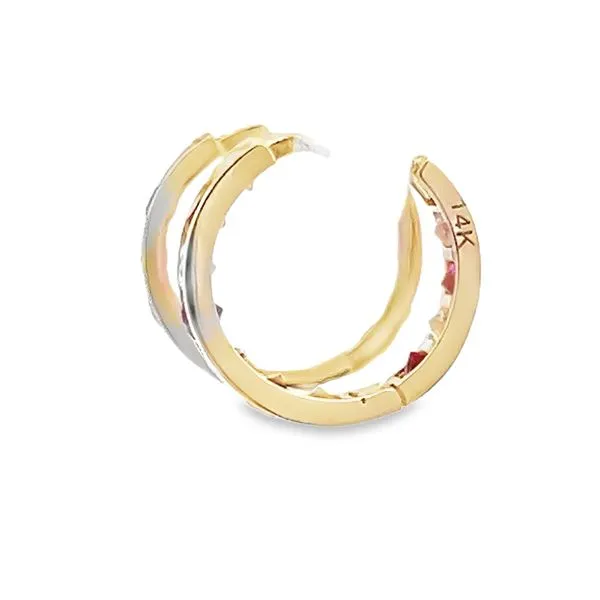 14k Yellow Gold Red & White CZ Huggie Childrens Earrings Image 3 Arezzo Jewelers Elmwood Park, IL