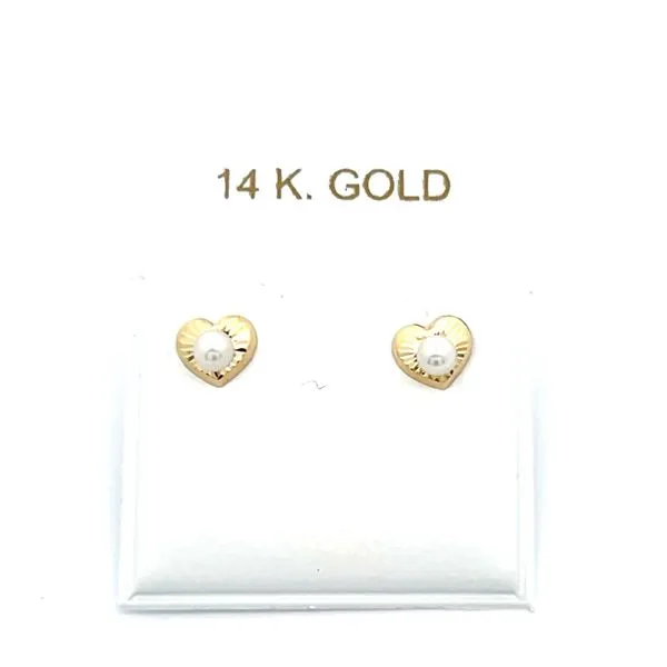14K Yellow Gold Children's Heart Earrings with Pearl Arezzo Jewelers Elmwood Park, IL