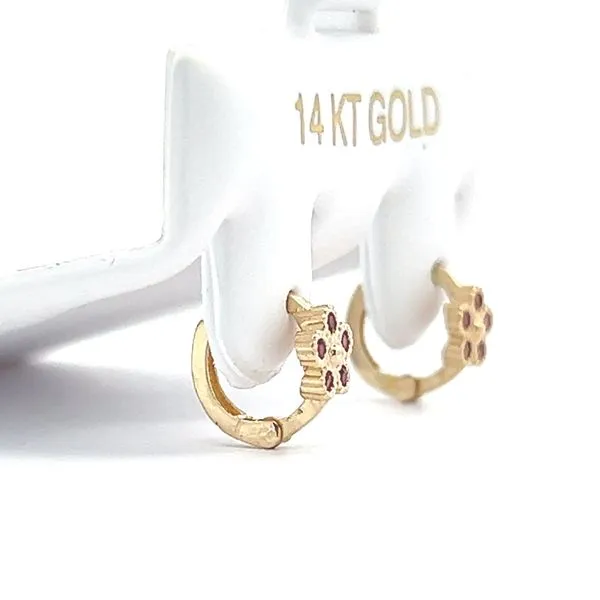 14K Yellow Gold Children's Petite Flower Huggie Earrings Image 3 Arezzo Jewelers Elmwood Park, IL